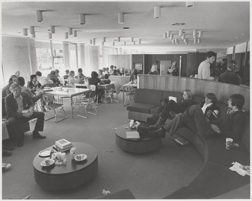 Students in Commons lounge.
